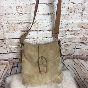 COACH LT TAN Suede CROSS BODY HANDBAG (D05Q-9482)
